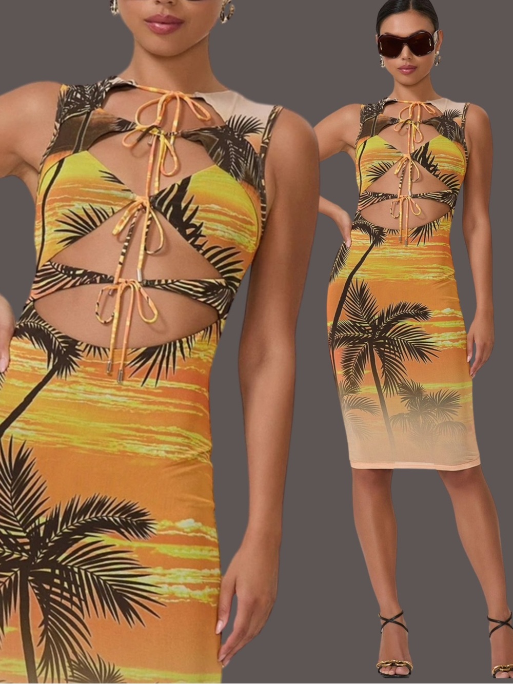 NWT The Ultimate Tropical Statement Piece Tie Front Knee Length Cut Out Dress